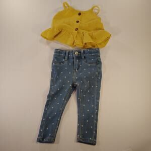 12m baby Summer outfit. Yellow top and polkadot pants